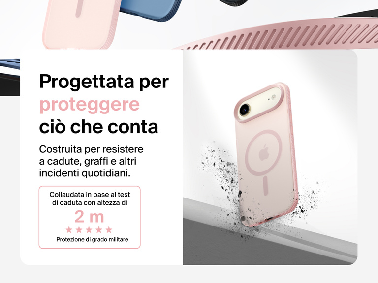 Belkin SheerForce Grip Series Case for iPhone 17 shown with textured grip and impact protection against drops.