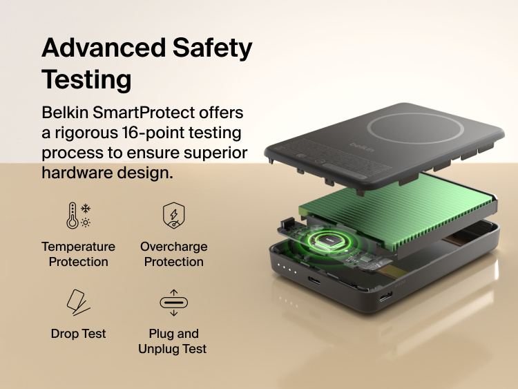 Slim Magnetic Power Bank 10K with Qi2 internal components exposed highlighting thermal control and safety protection features