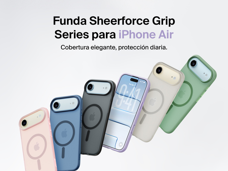 Belkin SheerForce Grip Series protective case for iPhone 17 shown in pink, clear, and black with slim design and MagSafe compatibility.