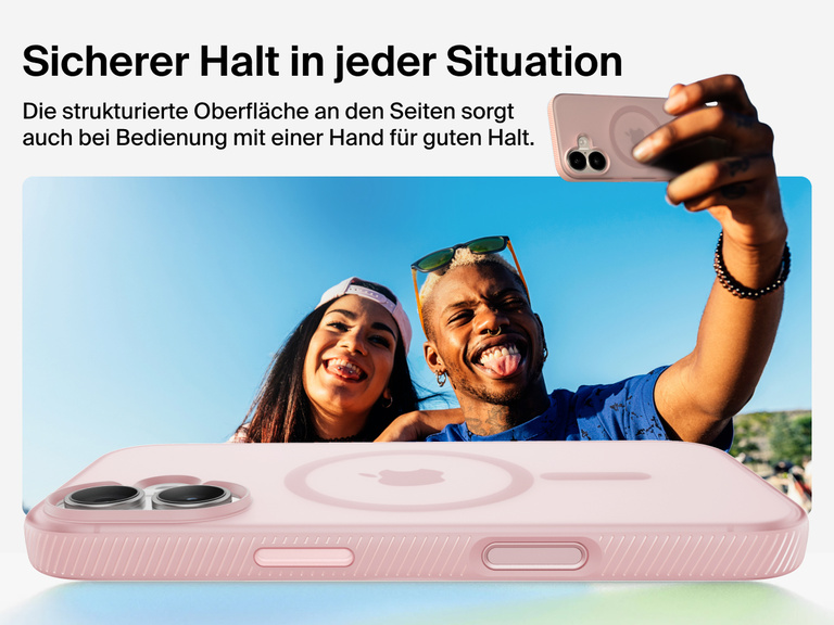 Belkin SheerForce Grip Series Case for iPhone 17 with military-grade drop protection and textured non-slip grip.