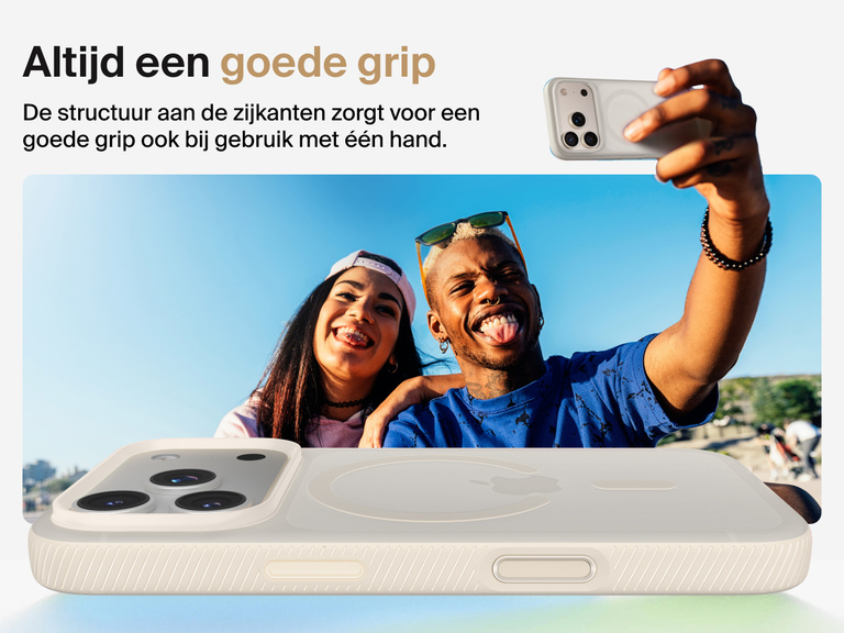 Belkin SheerForce Grip Series Case for iPhone 17 with military-grade drop protection and textured non-slip grip.