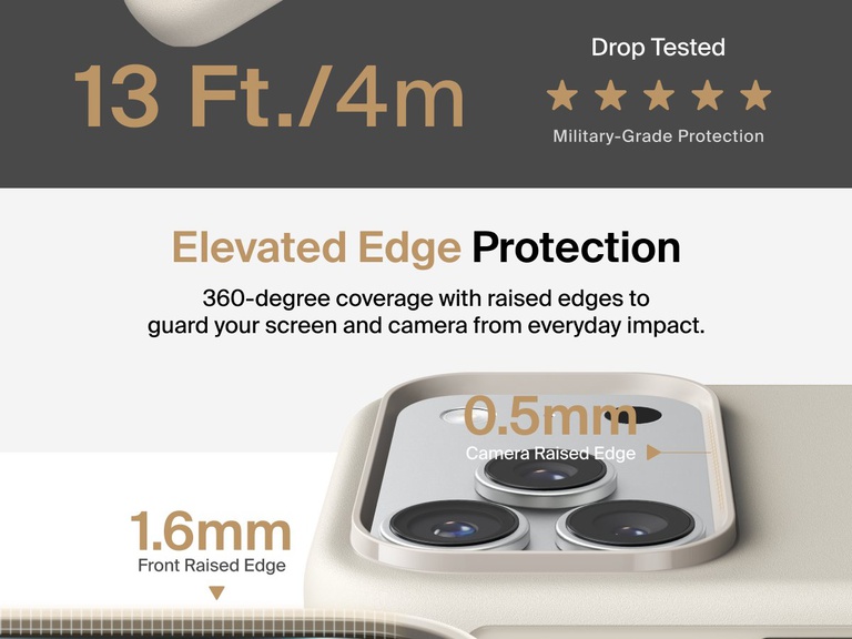 Belkin ScreenForce Protect Series Case for iPhone 17 with elevated edge design and military-grade drop protection up to 13 feet.