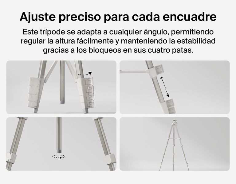 Image showing Belkin Stage Creator Kit tripod with adjustable legs and four locking mechanisms designed to adapt from low angles to full height for flexible content creation.