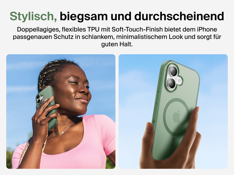 Belkin SheerForce Grip Series Case for iPhone 17 with slim translucent design and soft-touch finish for a comfortable grip.