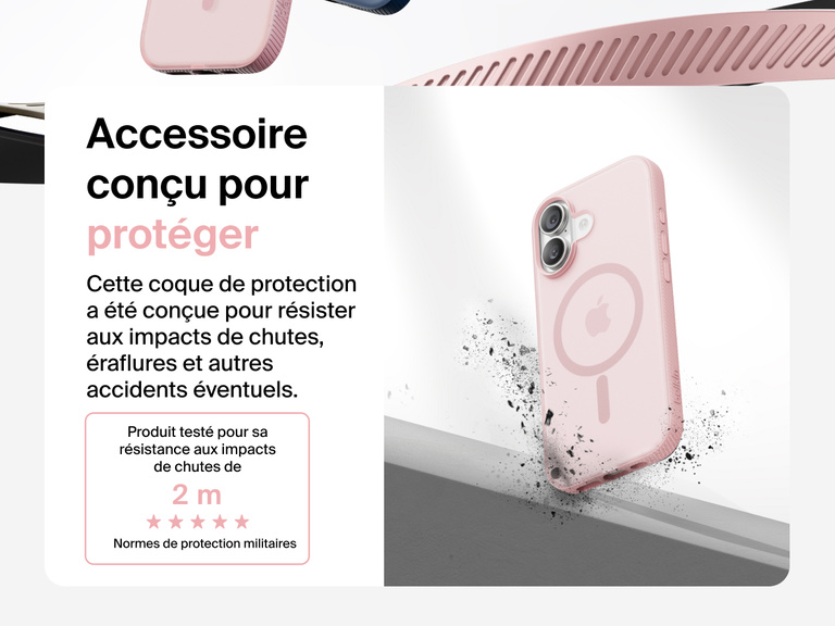 Belkin SheerForce Grip Series Case for iPhone 17 shown with textured grip and impact protection against drops.