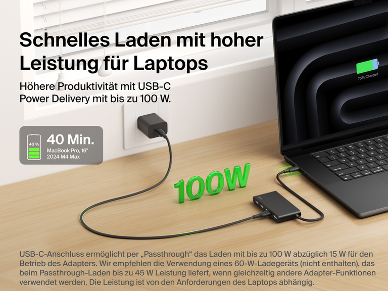 Belkin Connect 5-Port USB-C Hub with Dual USB-C Ports delivers fast laptop charging with up to 100W USB-C Power Delivery.