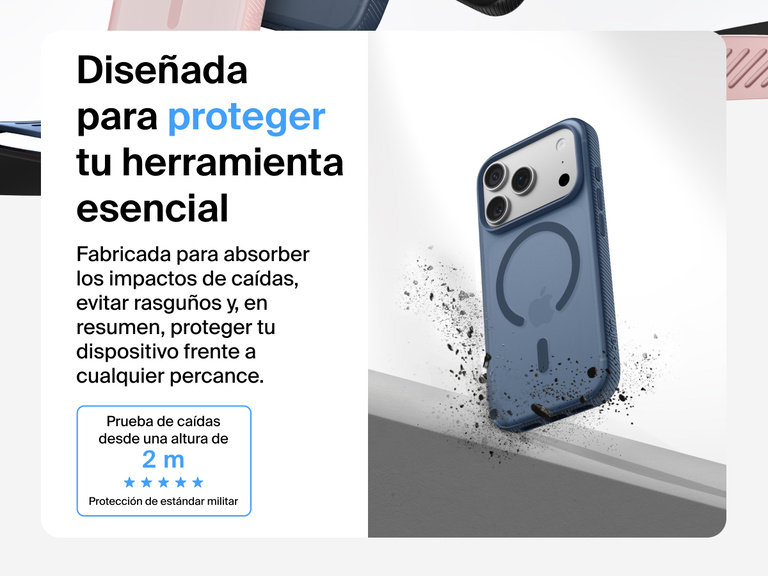 Belkin SheerForce Grip Series Case for iPhone 17 shown with textured grip and impact protection against drops.