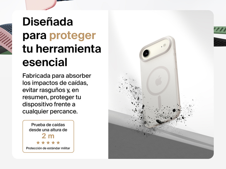 Belkin SheerForce Grip Series Case for iPhone 17 shown with textured grip and impact protection against drops.