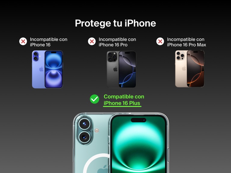A compatibility guide for the SheerForce™ Magnetic iPhone Case. The image highlights that the case is compatible with iPhone 16 (marked with a green check), but not compatible with the iPhone 16 Plus, iPhone 16 Pro, or iPhone 16 Pro Max (each marked with a red X). Different iPhone models are displayed to visually indicate compatibility limitations.