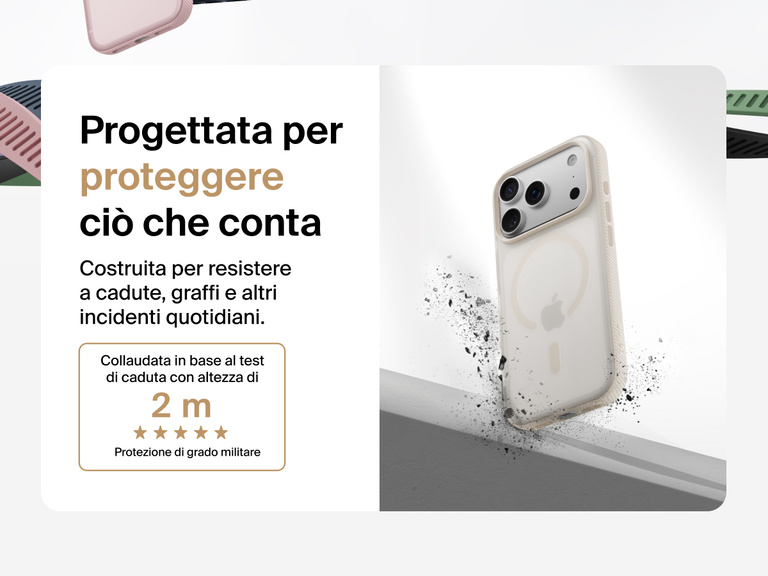 Belkin SheerForce Grip Series Case for iPhone 17 shown with textured grip and impact protection against drops.