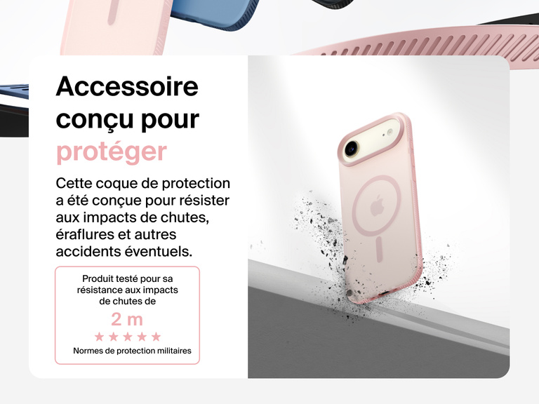 Belkin SheerForce Grip Series Case for iPhone 17 shown with textured grip and impact protection against drops.