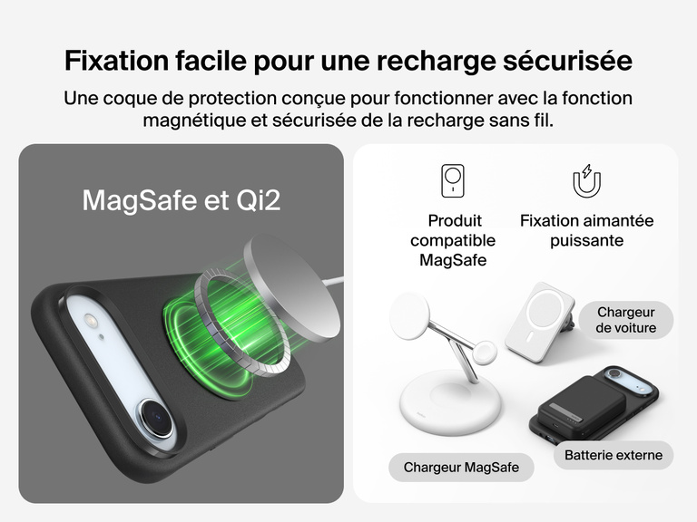 Coque de protection Belkin ScreenForce Protect&nbsp;Series pour iPhone&nbsp;17 avec rebords prot&eacute;geant l'&eacute;cran et les objectifs, con&ccedil;ue pour une recharge sans fil magn&eacute;tique fluide.