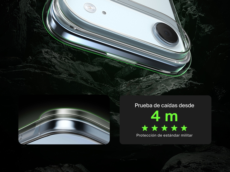 Belkin SheerForce Clear Series Case for iPhone 17 shown with 13-foot drop test and military-grade protection.