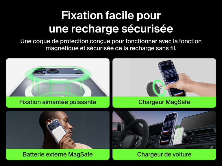 Belkin SheerForce Clear Series Case for iPhone 17 supports MagSafe accessories with strong magnetic attachment for chargers, power banks, and car mounts.