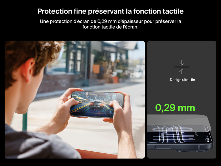 Belkin ScreenForce UltraGlass 2 Screen Protector is ultra-thin at 0.29mm for smooth touch response and a natural screen feel.