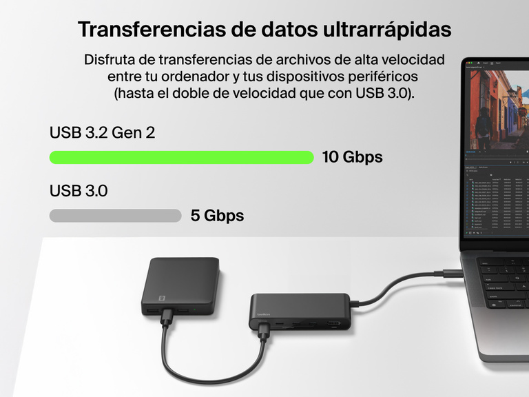 Belkin Connect 5-Port USB-C Hub with 4K HDMI enables lightning-fast USB 3.2 Gen 2 data transfer up to 10Gbps for MacBook.