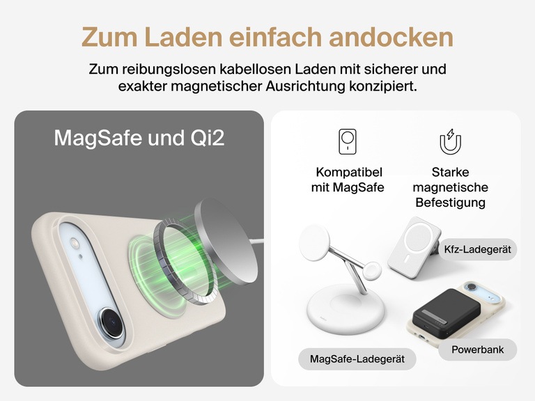 Belkin H&uuml;lle der SheerForce Protect Serie f&uuml;r iPhone 17 mit erh&ouml;hten R&auml;ndern zum Bildschirm- und Kameraschutz, entwickelt zum nahtlosen magnetischen, kabellosen Laden.