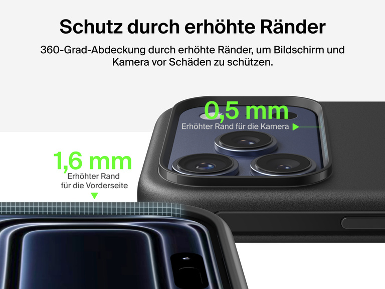 Belkin H&uuml;lle der SheerForce Protect Serie f&uuml;r das iPhone 17 mit erh&ouml;hten R&auml;ndern, die dem Milit&auml;rstandard f&uuml;r Schutz bei Aufprall aus bis zu 4&nbsp;m H&ouml;he entspricht.