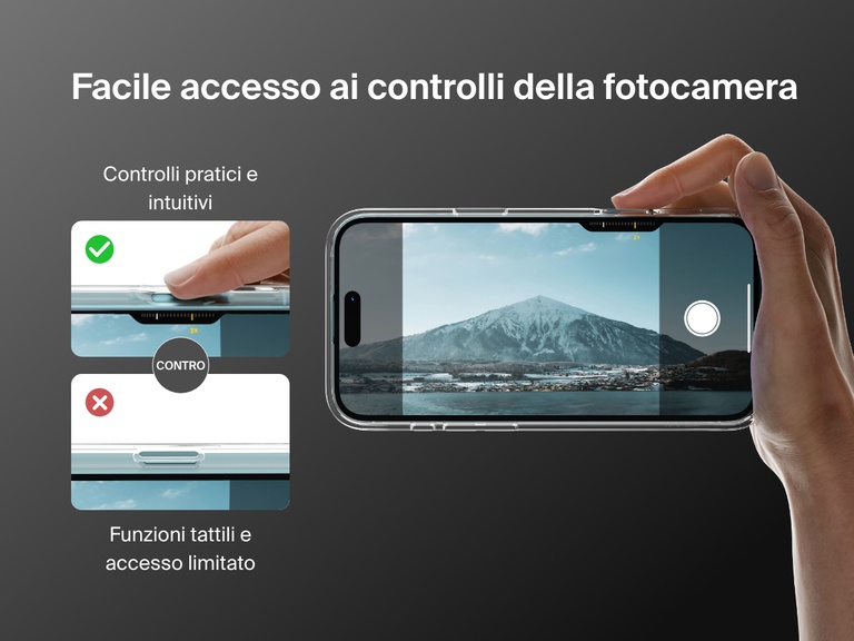 A dual-image showcase of the SheerForce™ Magnetic iPhone Case’s tactile, clickable buttons and dust-proof protection. The left image highlights the precisely designed buttons that offer a responsive and comfortable press. The right image focuses on the dust-resistant port cutouts, ensuring easy access while protecting against dirt and debris buildup.