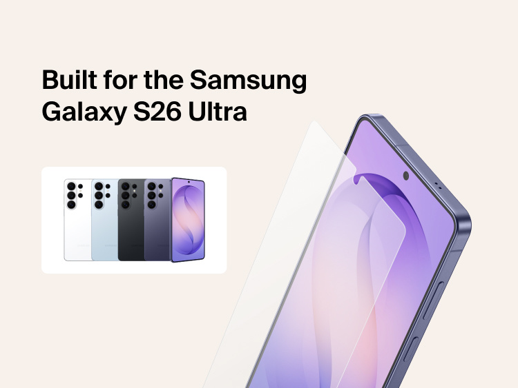 Belkin ScreenForce Titan EcoGuard Red Light Screen Protector built for Samsung Galaxy S26, shown with precision-fit coverage that helps reduce red light exposure while maintaining touch responsiveness and display clarity.