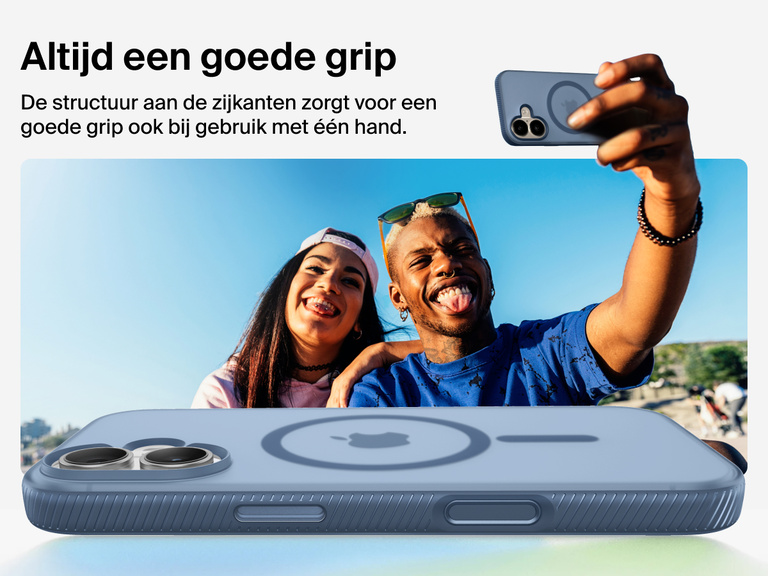 Belkin SheerForce Grip Series Case for iPhone 17 with military-grade drop protection and textured non-slip grip.