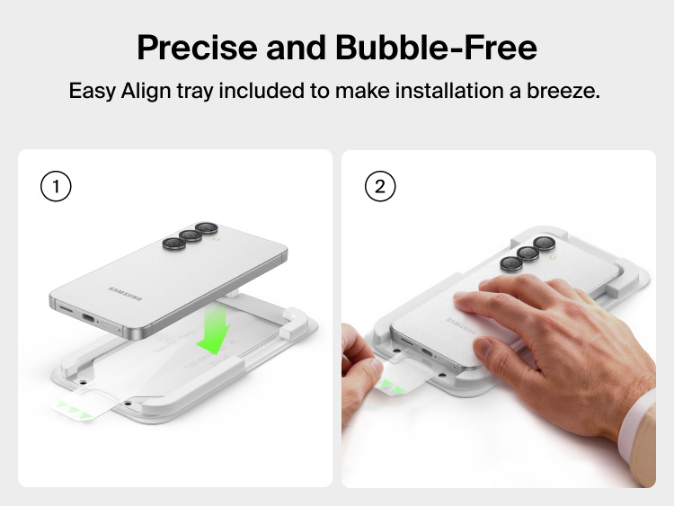 Belkin ScreenForce Titan SmartShield Anti-Reflective Screen Protector for Samsung Galaxy S26 showing Easy Align tray installation for precise, bubble-free application.