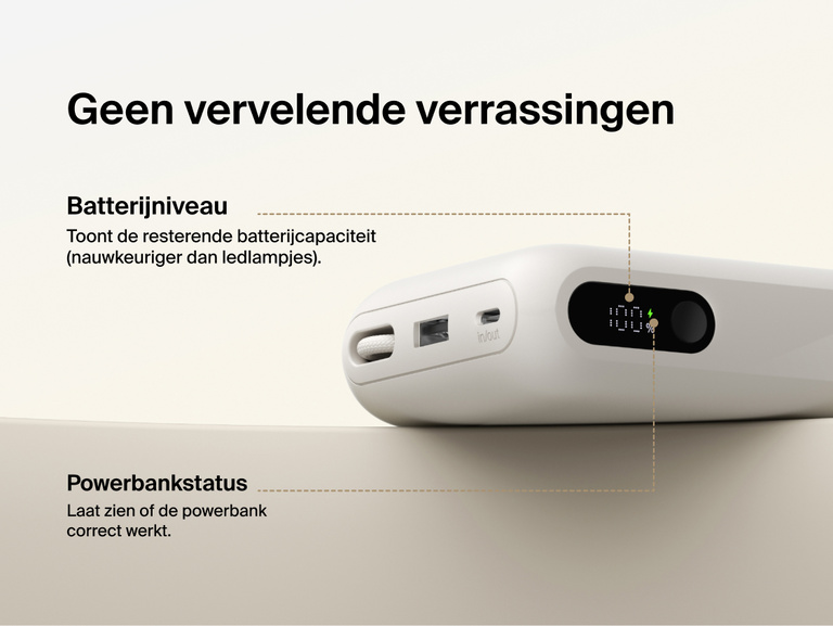 Belkin UltraCharge 20K 45W power bank with digital display showing real-time battery percentage and charging status for accurate power monitoring