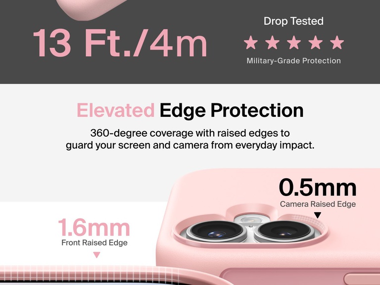 Belkin ScreenForce Protect Series Case for iPhone 17 with elevated edge design and military-grade drop protection up to 13 feet.