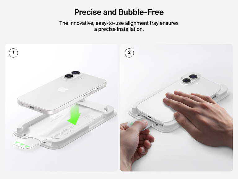 Belkin ScreenForce InvisiGlass Screen Protector with precise, bubble-free installation using easy alignment tray.