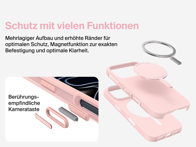 Belkin H&uuml;lle der SheerForce Protect Serie f&uuml;r iPhone 17, geeignet f&uuml;r MagSafe und Qi2 zur zuverl&auml;ssigen magnetischen Befestigung an Ladeger&auml;ten und anderem Zubeh&ouml;r.