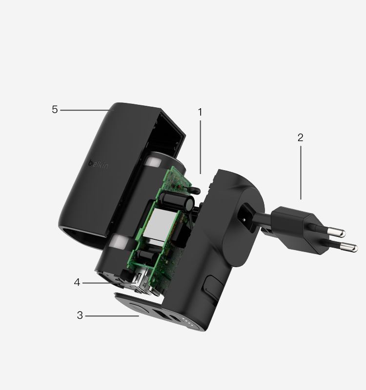 Belkin BoostCharge 하이브리드 가정용  충전기 25W 및 파워 뱅크 5K, 2-in-1 휴대용 충전기(USB-C PD3.0 포트 및 USB-A 포트 포함) - 여행 친화적인 듀얼 포트 충전 장치 - 블랙 | Belkin