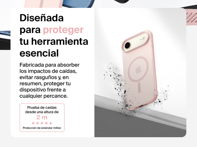 Belkin SheerForce Grip Series Case for iPhone 17 shown with textured grip and impact protection against drops.