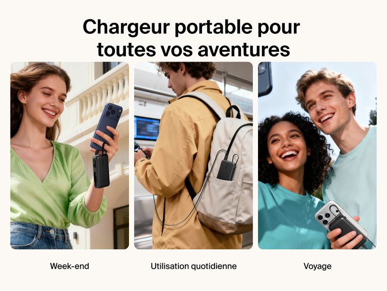 Belkin UltraCharge 10K power bank with integrated USB-C cable and digital display used for portable charging during travel, commuting, and everyday carry