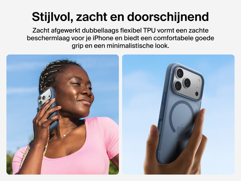 Belkin SheerForce Grip Series Case for iPhone 17 with slim translucent design and soft-touch finish for a comfortable grip.