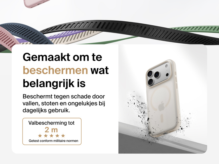 Belkin SheerForce Grip Series Case for iPhone 17 shown with textured grip and impact protection against drops.