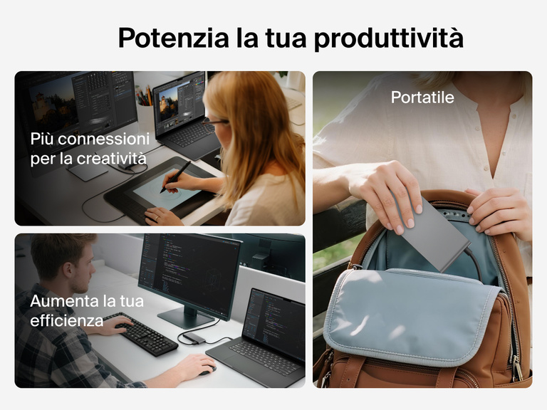 Belkin Connect 7-Port USB-C Hub with Dual USB-C Ports shown for portability, creative workflows, and efficient multitasking across devices.