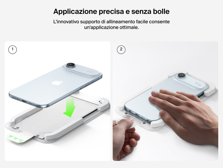 Il proteggi schermo Belkin ScreenForce InvisiGlass include il supporto di allineamento Easy Align per un'installazione precisa e senza bolle.
