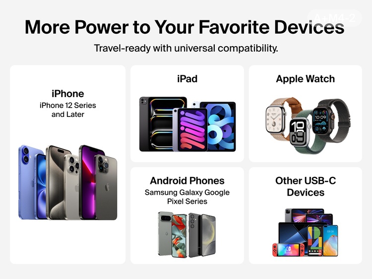 Belkin BoostCharge Pro Power Bank 10K with Apple Watch Charger offers universal compatibility for iPhone, iPad, Android phones, Apple Watch, and other USB-C devices.