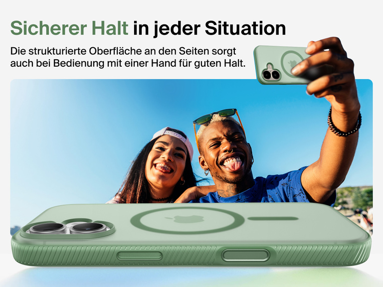 Belkin SheerForce Grip Series Case for iPhone 17 with military-grade drop protection and textured non-slip grip.