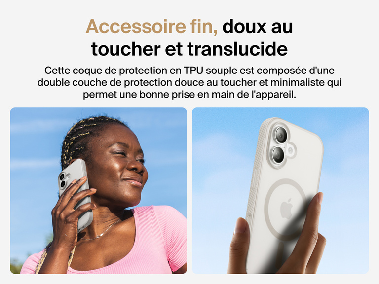 Belkin SheerForce Grip Series Case for iPhone 17 with slim translucent design and soft-touch finish for a comfortable grip.