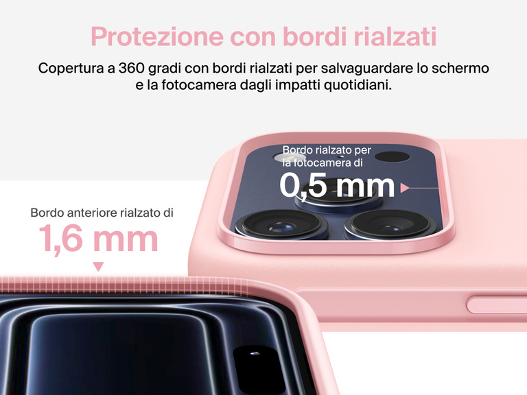 Immagine della custodia Belkin SheerForce Protect Series per iPhone 17 con design dei bordi rialzati e protezione dalle cadute di grado militare (fino a 4 metri).