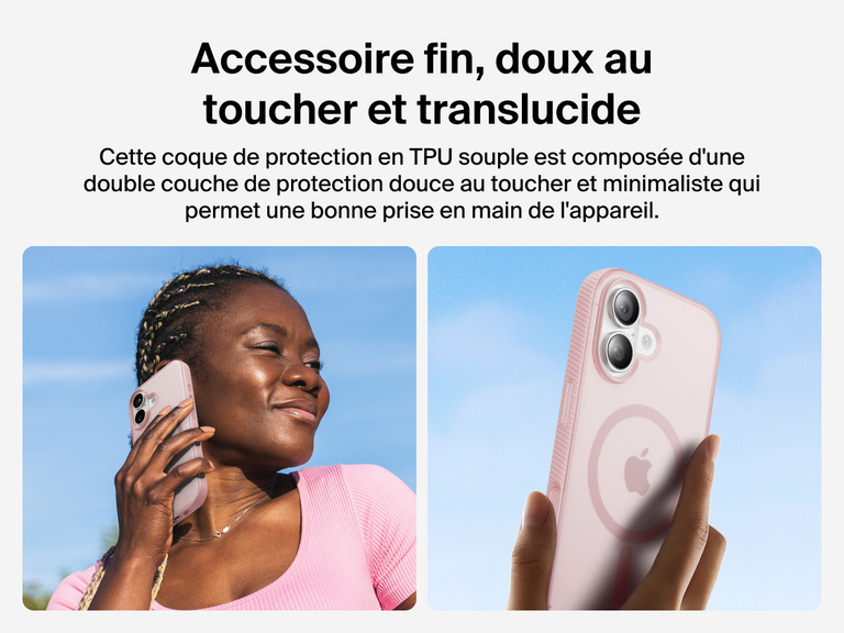 Belkin SheerForce Grip Series Case for iPhone 17 with slim translucent design and soft-touch finish for a comfortable grip.