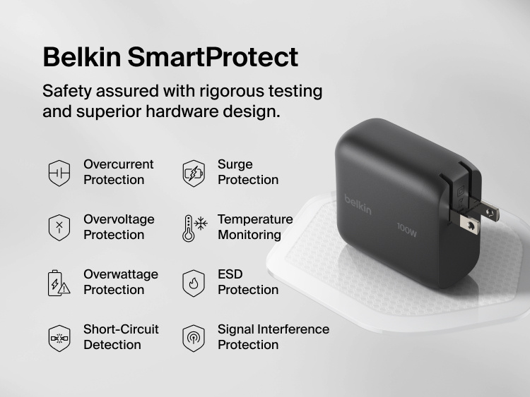BoostCharge USB-C GaN Wall Charger 100W with foldable prongs being placed into a travel bag to highlight compact portable design for everyday charging on the go