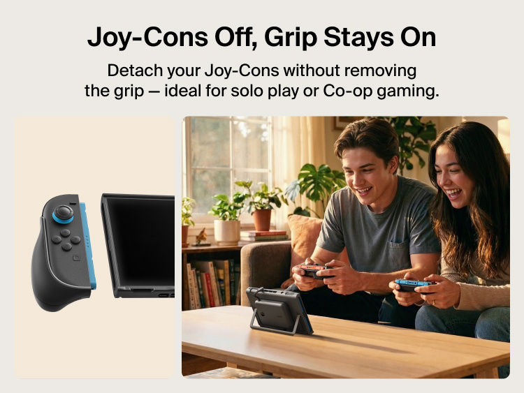 Belkin Gaming Charging Grip for Nintendo Switch 2 allows Joy-Con controllers to detach independently for solo or multiplayer gaming.