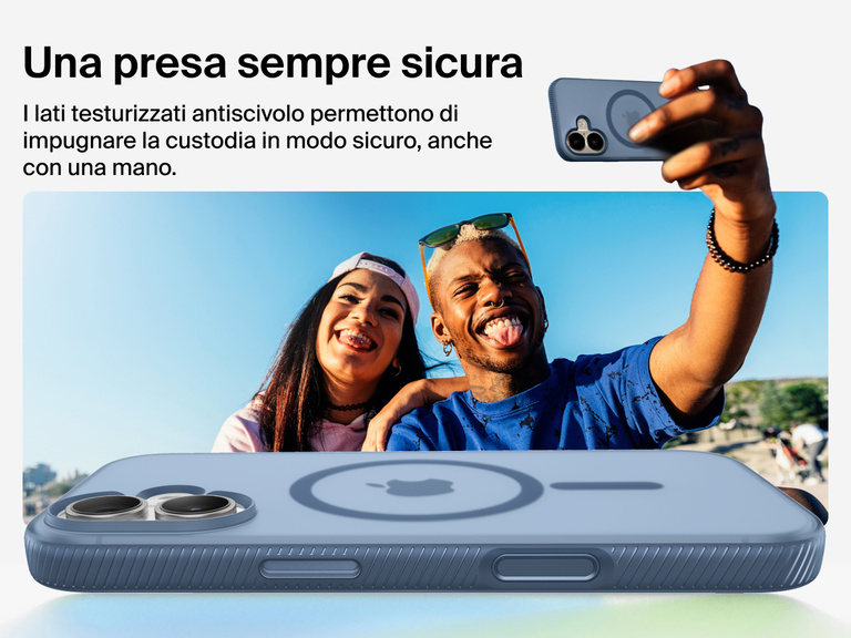 Belkin SheerForce Grip Series Case for iPhone 17 with military-grade drop protection and textured non-slip grip.