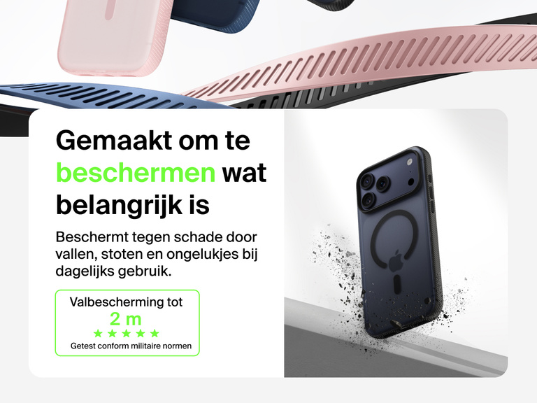 Belkin SheerForce Grip Series Case for iPhone 17 shown with textured grip and impact protection against drops.