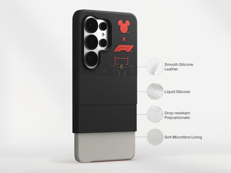 Belkin SheerForce Grip Series Case for iPhone 17 with MagSafe ring, raised edges, and floating tinted buttons for precision protection.