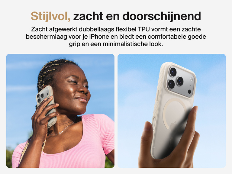 Belkin SheerForce Grip Series Case for iPhone 17 with slim translucent design and soft-touch finish for a comfortable grip.