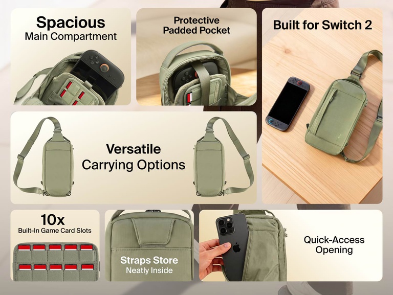 Belkin Gaming Travel Bag for Nintendo Switch 2 with spacious storage, padded protection, game card organization, and versatile carrying options for gaming on the go.