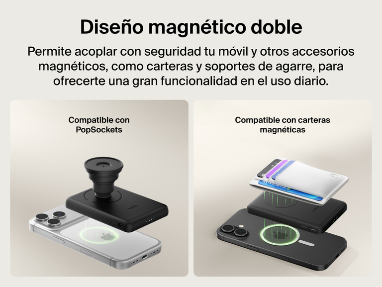 Belkin BoostCharge Slim Magnetic Power Bank 5K with Qi2 highlighting an ultra-slim, lightweight design with smart thermal control for safe, pocket-friendly portable charging.